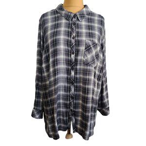 Catherines Womens Black, Gray, White Plaid Button Up Lightweight Shirt Size 2x
